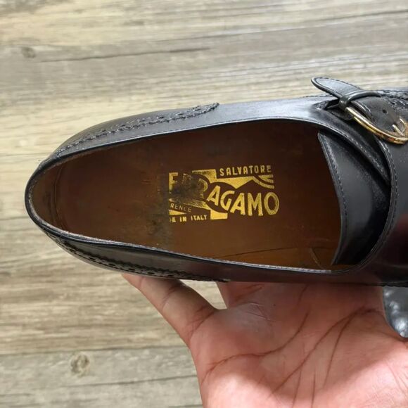 Vintage Salvatore Ferragamo Monk Strap Black Leather Loafers Size 10D main image 9
